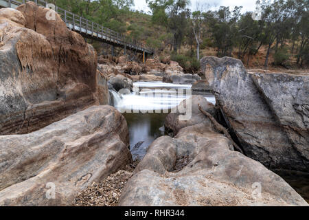 Gentle flow at Bells Rapid as the water level in the river drops during summer Stock Photo