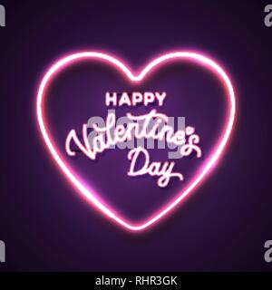 Happy Valentines Day. Neon script lettering text. Stock Vector
