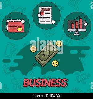Business Startup Vector Illustration. Flat Style Design. Mobile Technologies, Time and Money Management. Teamwork Concept. Stock Vector