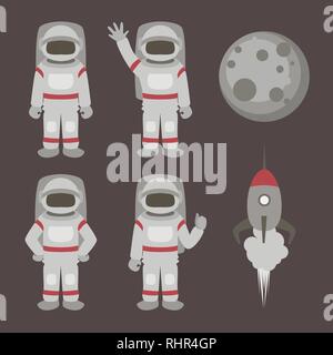 Astronauts characters set in flat style. Person, human spaceman. Vector illustration Stock Vector