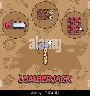 lumberjack flat concept icons. Vector illustration, EPS 10 Stock Vector