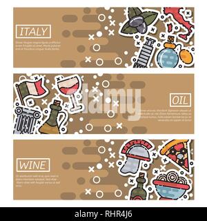 Set of Horizontal Banners about Italy. Vector illustration, EPS 10 Stock Vector