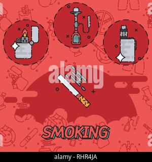 Smoking flat concept icons. Vector illustration, EPS 10 Stock Vector