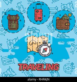 Tourism and travel flat concept icons. Vector illustration, EPS 10 Stock Vector