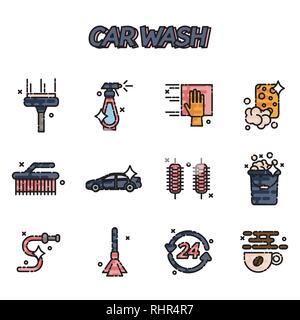 Car wash auto cleaner washer shower service flat icons Stock Vector