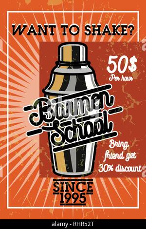 Color vintage barmen school banner. Vector illustration, EPS 10 Stock Vector