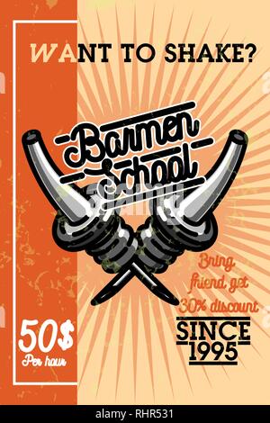 Color vintage barmen school banner. Vector illustration, EPS 10 Stock Vector