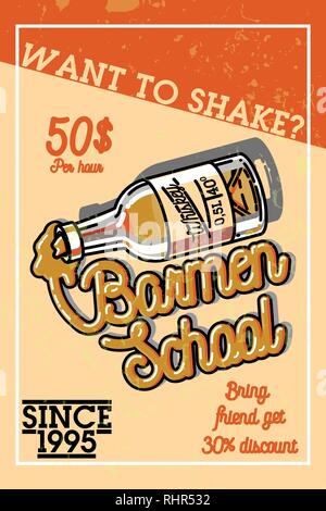 Color vintage barmen school banner. Vector illustration, EPS 10 Stock Vector