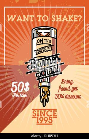 Color vintage barmen school banner. Vector illustration, EPS 10 Stock Vector