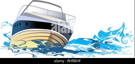 Ship at sea, boat on the river, white background Stock Vector