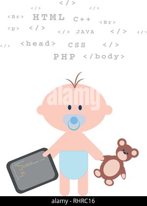 Children coding illustration. Coding for kids articles and sites. Programming education. Stock Vector