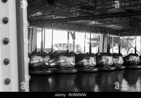 Amusement park bumper cars in a line. Stock Photo