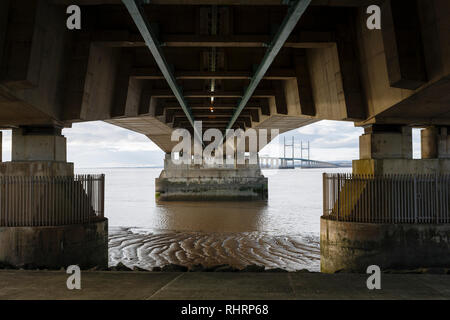 Severn Bridge, also known as the Prince of Wales Bridge, carrying the M4 motorway from Gloucestershire in England to Gwent in Wales Stock Photo