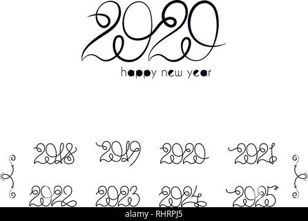 2020. Calendar collection of year number. Ink modern brush calligraphy. Isolated vintage vector on white background. Stock Vector