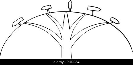 Drawing of Five Ways Crossroad and Directional Arrows Stock Vector