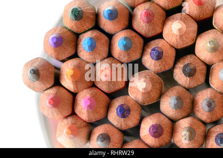 Close up of Color pencils, School Supplies and stationary Stock Photo