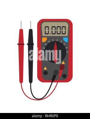 Digital multimeter. Electrical measuring instrument: voltage, amperage, ohmmeter, power. Flat style, vector illustration Stock Vector