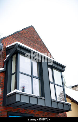 close up of luxurious house with windows in winter Stock Photo