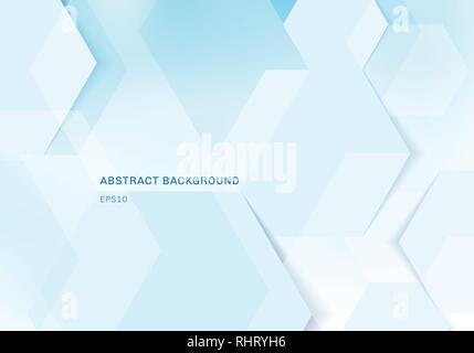 Abstract white geometric hexagons and shadow on blue background technology digital concept with copy space. Vector illustration Stock Vector