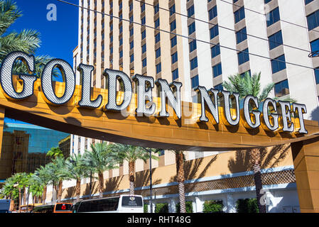 LAS VEGAS - SEPTEMBER 17: Sign at the entrance of the Golden Nugget casino in downtown Las Vegas on September 17, 2015 Stock Photo