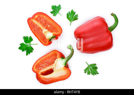 red sweet bell pepper isolated on white background. Top view. Flat lay Stock Photo