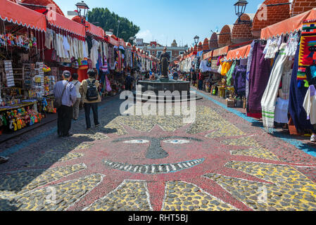 PUEBLA, MEXICO - MARCH 2: Arts and crafts shops in the Artists Quarter in Puebla, Mexico on March 2, 2017 Stock Photo