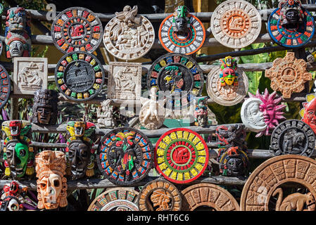 VALLADOLID, MEXICO - FEBRUARY 12: Souvenir stand with souvenirs outside ...