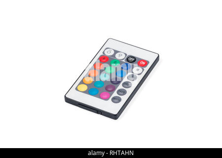 Universal infrared mini control panel with color buttons, isolated on white background Stock Photo