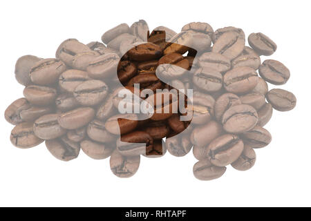 Image with highlighted dollar symbol against pale background of coffee beans Stock Photo