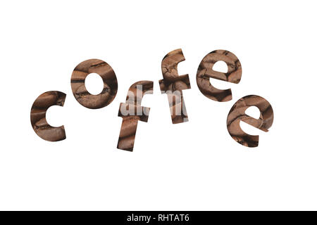 From a close-up of coffee beans cut out word coffee Stock Photo