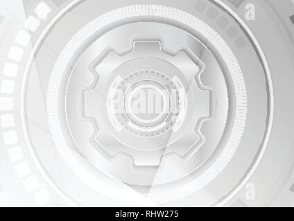 Grey geometric technology background with gear shape. Vector abstract graphic design Stock Vector