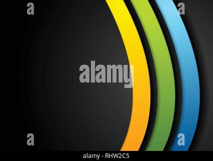 Colorful curved stripes abstract background. Vector dark modern graphic design Stock Vector