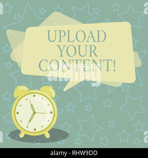 Handwriting text writing Upload Your Content. Concept meaning transmission file from one computer system to internet Blank Rectangular Color Speech Bu Stock Photo
