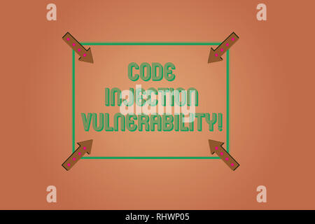 Handwriting text writing Code Injection Vulnerability. Concept meaning introduction of code into an application Square Outline with Corner Arrows Poin Stock Photo
