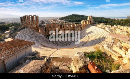 Ancient theater in summer day in Acropolis Greece, Athnes Stock Photo