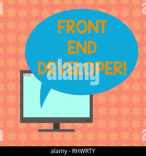Writing note showing Front End Developer. Business photo showcasing computer programmer codes and creates visual elements Mounted Computer Monitor Bla Stock Photo