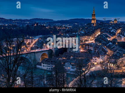 Berner Münster and the oldtown of bern in twilight Stock Photo