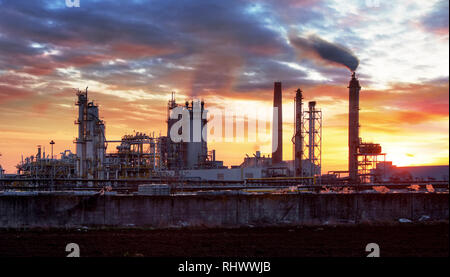 Factory with air pollution, Oil industry Stock Photo