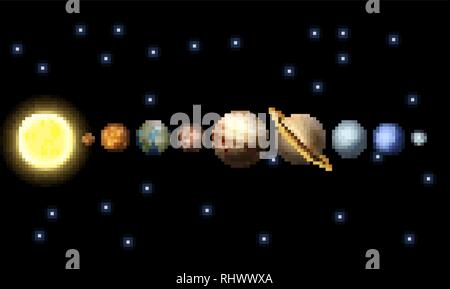 Solar System 8 Bit Arcade Video Game Pixel Art Stock Vector