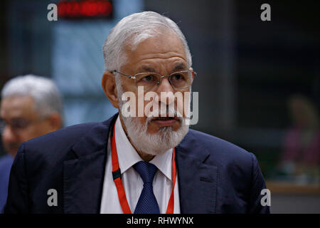 Brussels, Belgium. 4th Feb. 2019. Libya's Foreign Minister Mohamed Taher Siala attends in 5th EU-League of Arab States (LAS) Ministerial Meeting. Alexandros Michailidis/Alamy Live News Stock Photo