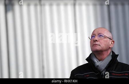 04 February 2019, Baden-Wuerttemberg, Stuttgart: Uwe Hück, Chairman of the Works Council of Porsche AG, is attending an information event for Porsche AG employees at the Porsche headquarters in Stuttgart-Zuffenhausen. Photo: Marijan Murat/dpa Stock Photo