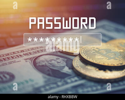 Password input on blurred background screen. Password protection against hackers. Stock Photo
