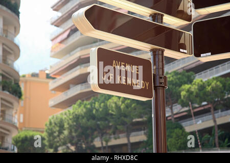 Sign for Avenue J.F.Kennedy, principality of Monaco, French Riviera Stock Photo