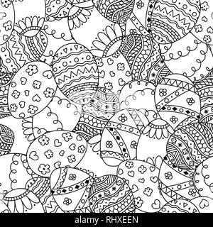 Vector seamless simple pattern with doodle easter eggs. Easter holiday background. Coloring page book Stock Vector