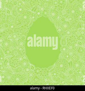 Vector seamless doodle floral background. Easter invitation card in egg shape Stock Vector