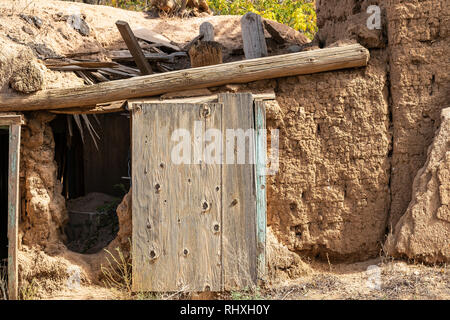 Dilapidated adobe buildings in Ranchos de Taos, New Mexico, USA Stock Photo