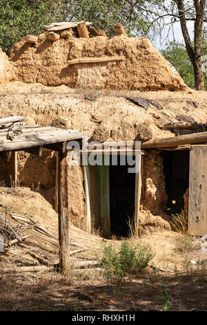 Dilapidated adobe buildings in Ranchos de Taos, New Mexico, USA Stock Photo