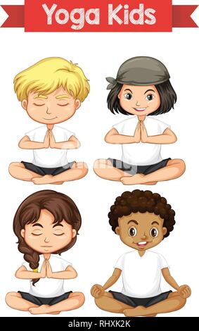 Set of yoga kids illustration Stock Vector