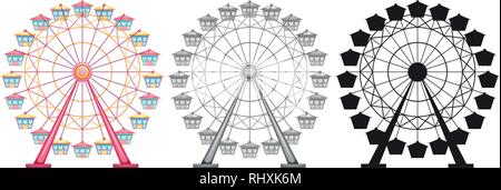 Set of ferris wheel on white backgrond illustration Stock Vector