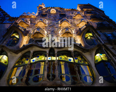 BARCELONA, SPAIN - CIRCA MAY 2018: Outside view of Casa Batlló, a famous building in the center of Barcelona designed by Antoni Gaudi. Facade View. Stock Photo